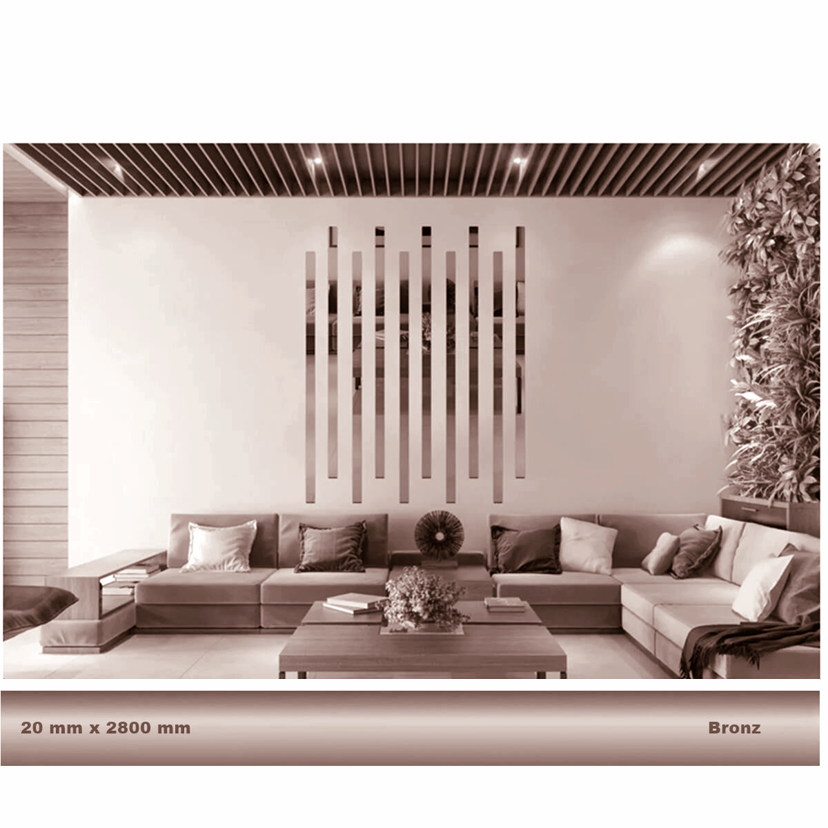 20 mm x 2800 mm Bronz Sibu Aynalı Pleksi Şerit Mobilya Süsü