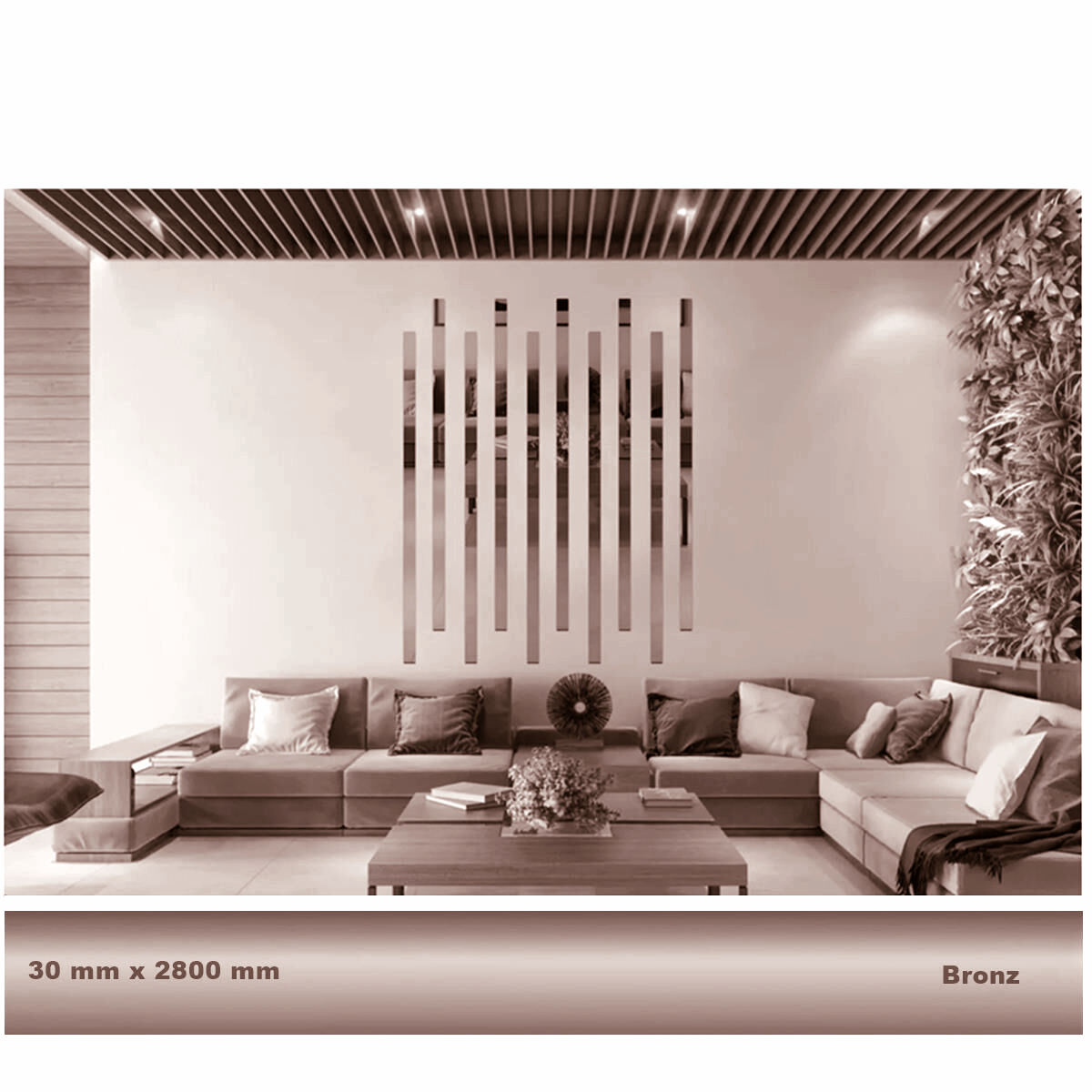 30 mm x 2800 mm Bronz Sibu Aynalı Pleksi Şerit Mobilya Süsü
