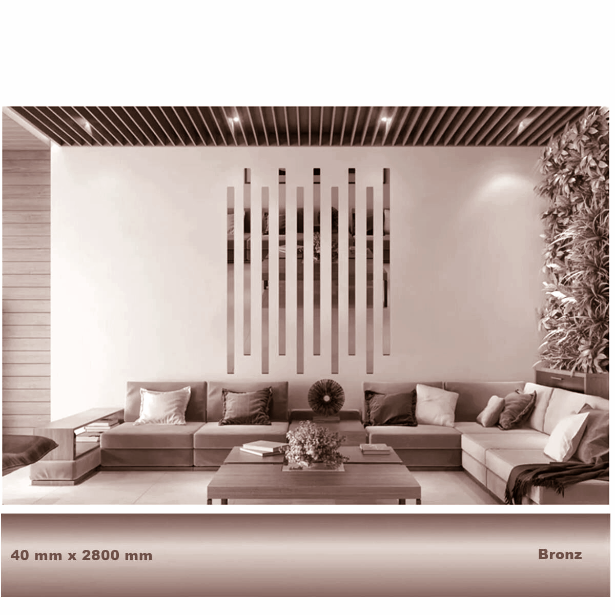 40 mm x 2800 mm Bronz Sibu Aynalı Pleksi Şerit Mobilya Süsü