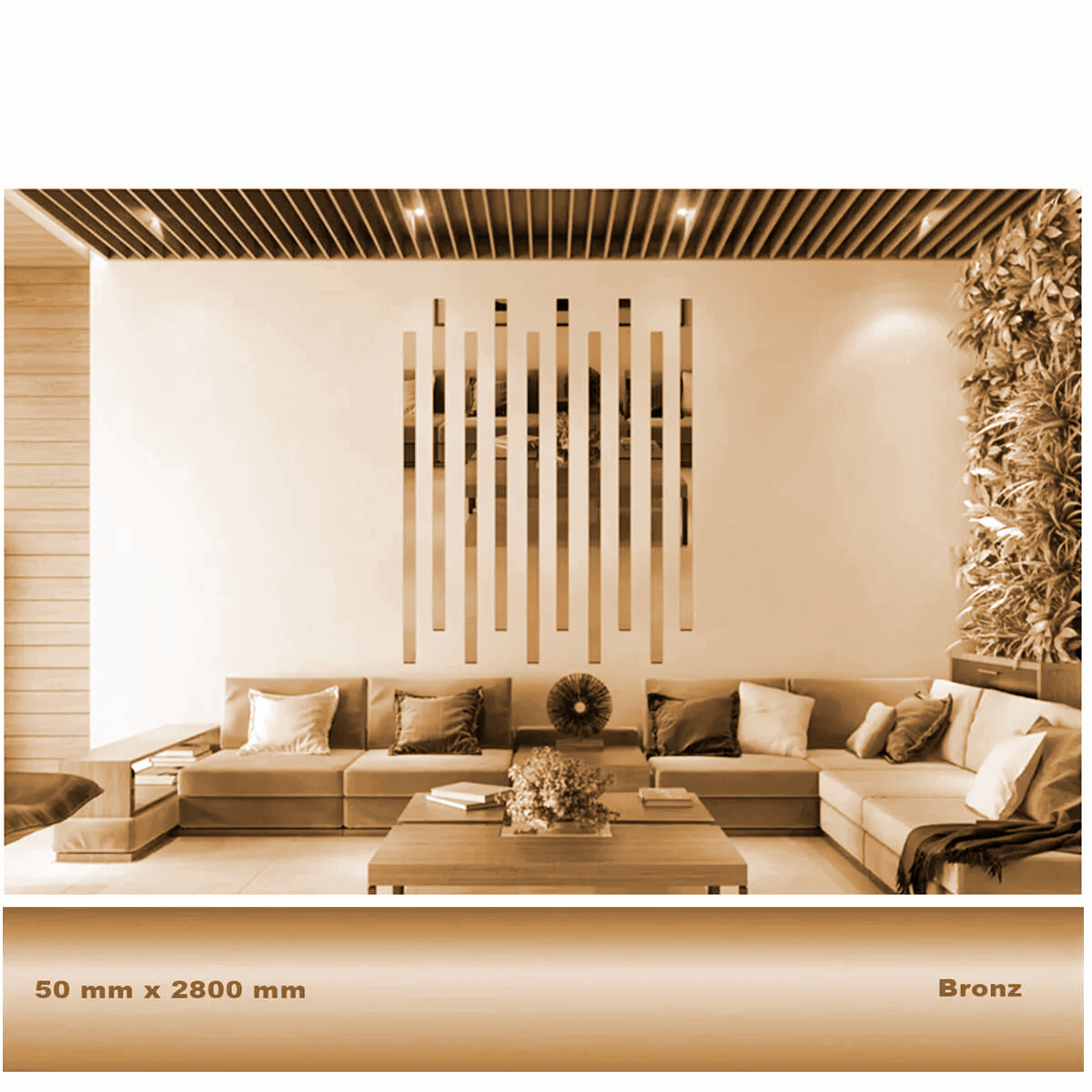 50 mm x 2800 mm Bronz Sibu Aynalı Pleksi Şerit Mobilya Süsü