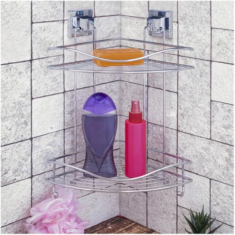 Tekno Tel EF-253 Yapışkanlı 2 Katlı Köşelik Banyo Rafı Krom