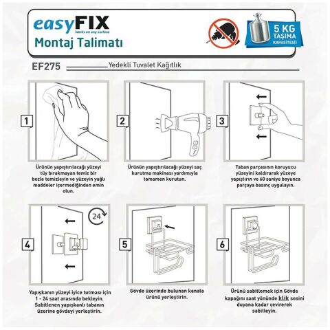 Tekno Tel EF-252 Yapışkanlı Banyo 4 lü Askı Bornozluk Krom