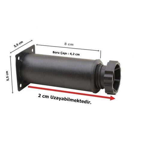 Mobilya Ayağı Metal 8 cm Alttan Ayarlı 42 mm Mat Siyah Ayak