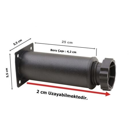 Mobilya Ayağı Metal 25 cm Alttan Ayarlı 42 mm Mat Siyah Ayak