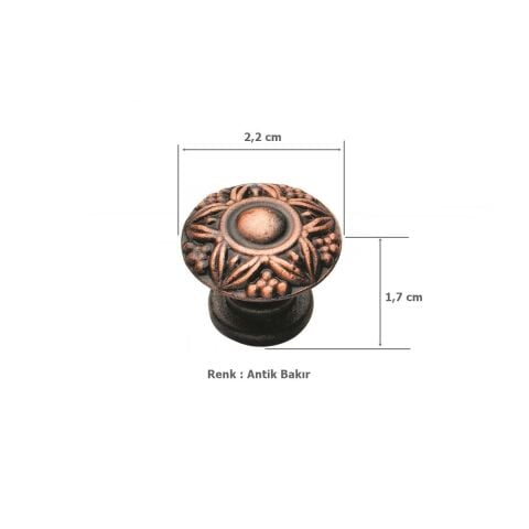 Üzümlü Düğme Tek Vidalı Eskitme Antik Bakır Mobilya Dolap Kulp