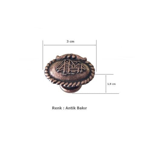 Boğaziçi Oval Düğme Tek Vidalı Eskitme Antik Bakır Mobilya Kulp