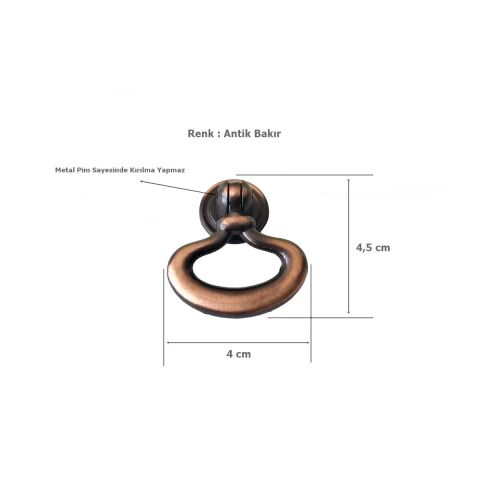 Hale Sarkaç Metal Pimli Tek Vidalı Antik Bakır Düğme Mobilya Kulp