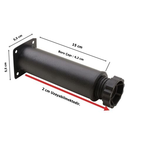 Mobilya Ayağı Metal 15 cm Alttan Ayarlı 42 mm Mat Siyah Ayak