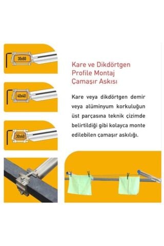 Pakas Balkon Çamaşır Kurutma Askısı Askılığı Kare Profil Pks 02