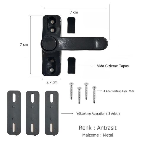 Pvc Pimapen Kapı Pencere Emniyet Çocuk Kilidi Düğmeli Antrasit