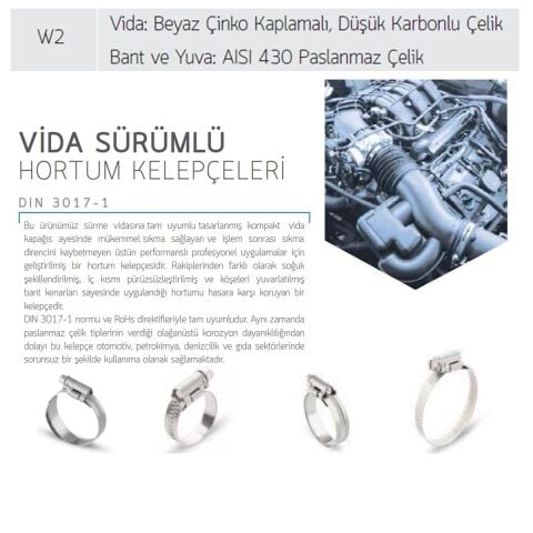 Mikalor 3 Adet W2 Hortum Kelepçesi 8-16 mm 430 Klt. Paslanmaz