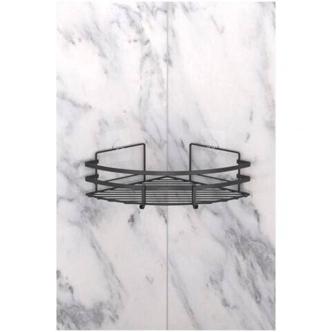 Tekno Tel ST-107 Yapışkanlı Kancalı Köşelik Banyo Rafı Siyah
