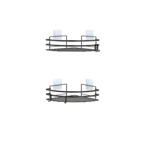 Tekno Tel ST-207 Yapışkanlı Kancalı 2 Adet Köşelik Banyo Rafı Siyah