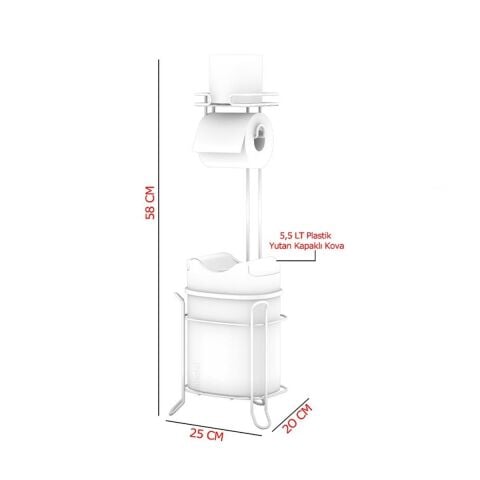 Tekno Tel MG-098 Ayaklı Yedekli Wc Kağıtlık + Çöp Kovası Krom