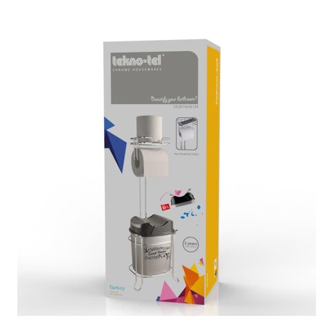 Tekno Tel MG-098 Ayaklı Yedekli Wc Kağıtlık + Çöp Kovası Krom