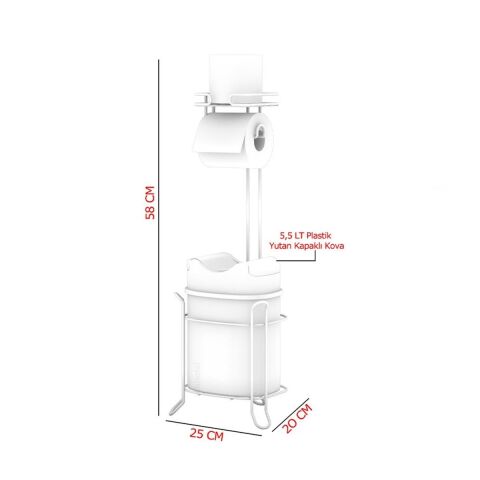 Tekno Tel MG-098 Ayaklı Yedekli Wc Kağıtlık + Çöp Kovası Siyah
