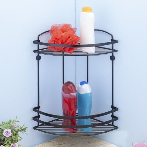 Tekno Tel LM-008 2 Katlı Köşelik Banyo Rafı Şampuanlık Siyah
