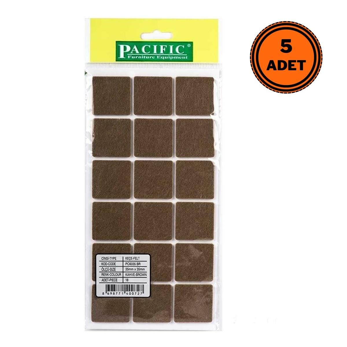 5 Adet Pacific Zemin Koruyucu Yapışkan Kare Keçe 35 mm x 35 mm